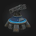 Multi Barrel Mechanical Weapon With Blue Glowing Base And Circular Structure 3d model