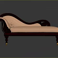 Peach Colored Chaise Lounge With Dark Wooden Frame Rolled Cushion And Carved Golden Legs