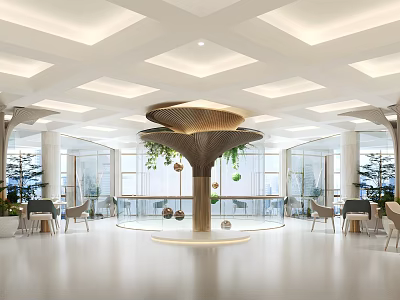 Modern Swimming Pool Interior With Geometric Ceiling And Seating Area 3d model