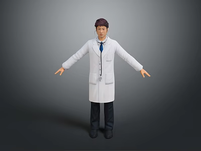 Man in White Doctor Coat With Stethoscope Standing With Arms Outstretched 3d model