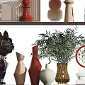 Stylish Decorative Ornament Set With Vases Books Sculptures And Plants For Shelf