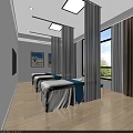 Modern SPA Interior Design With Massage Beds Large Windows White Curtains And Wall Art