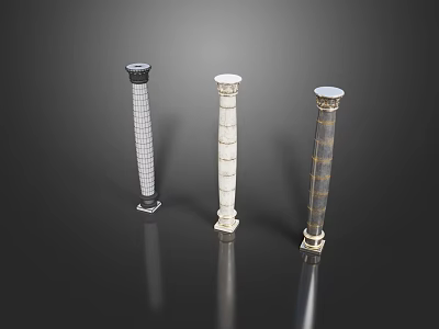 Three Decorative Columns With Classical Design Ornate Capitals And Fluted Patterns 3d model