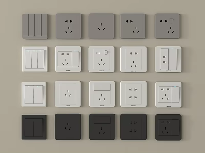 Modern Switch Panels In Various Colors With Different Socket And Switch Designs 3d model