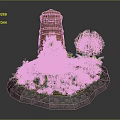 Red Brick Tower Covered With Green Vines Surrounded By Lush Plants Tree And Stone Base