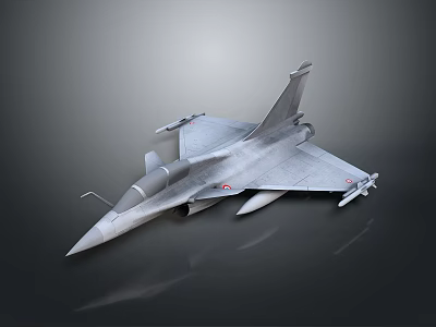 Highly Detailed Fighter Jet 3D Model With Gray Exterior And Missiles On Dark Background 3d model