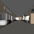 Modern Hospital Outpatient Clinic Lobby With Reception Desk Medical Sign People Walking And Seats