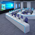 Modern Control Room Interior Design With Console Workstations Chairs And Screens 3d model
