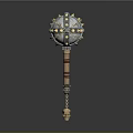 Medieval Flail Weapon With Metal Spiked Sphere Chain Wooden Handle And Skull Decoration