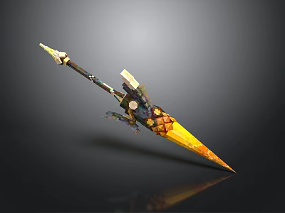Fantasy Spear Weapon With Intricate Mechanical Design And Yellow Tip 3d model