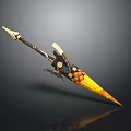 Fantasy Spear Weapon With Intricate Mechanical Design And Yellow Tip