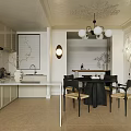Modern Restaurant Interior With Open Design Dining Table Chairs And Pendant Lights