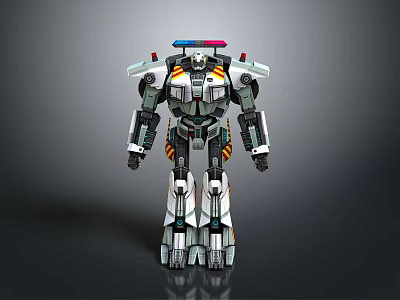 Game Movie Robotic Character With Red Blue Police Lights White Black Armor In Action Adventure 3d model