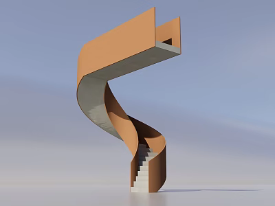 Modern Spiral Staircase With Orange Brown Curved Structure And White Steps Against Blue Sky Background 3d model
