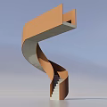 Modern Spiral Staircase With Orange Brown Curved Structure And White Steps Against Blue Sky Background