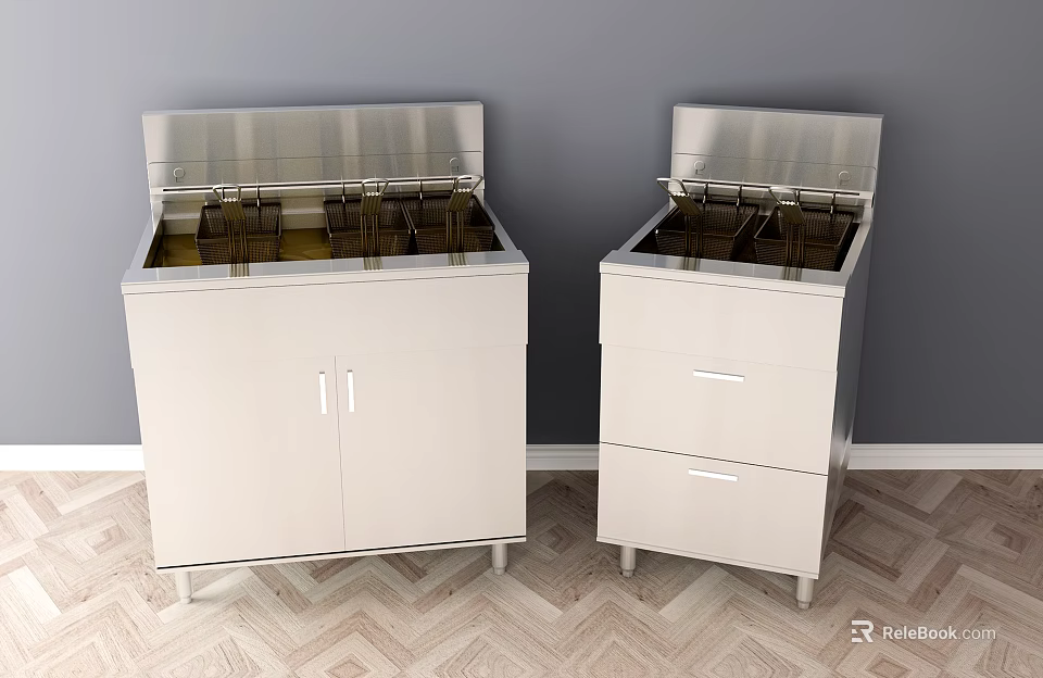 Stainless Steel Kitchen Equipment With Double Countertop Cabinet And Drawer Units 3d model 