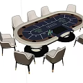 Oval Entertainment Table with Eight Comfortable Chairs Green Gaming Surface and Chips