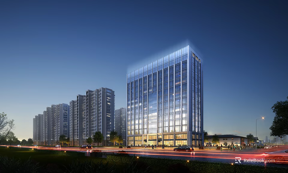Modern High Rise Residential Buildings With Glass Facade In Urban Area And Green Surroundings 3d model 