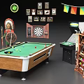 Recreation Equipment with Billiard Table Dartboard Arcade Machine and Colorful Bunting