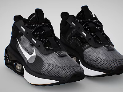 Black Gray Running Sneakers With White Logo Air Cushion Mesh Upper And Lace Up Design 3d model