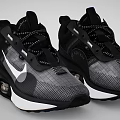 Black Gray Running Sneakers With White Logo Air Cushion Mesh Upper And Lace Up Design
