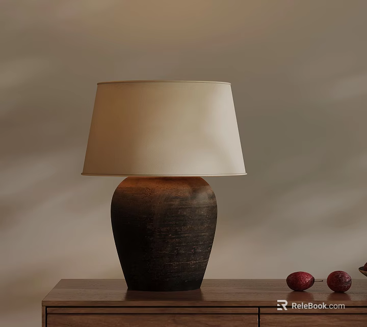Modern Table Lamp With Gradient Ceramic Base And Beige Lampshade On Wooden Table 3d model