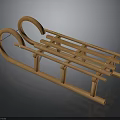 Traditional Wooden Sleigh With Curved Handles And Slatted Base For Winter Outdoor Use