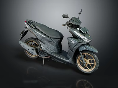 Modern Dark Colored Scooter Motorcycle With Sleek Gold Wheels Design 3d model