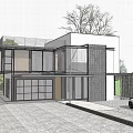 Modern Glass Facade Two Story Detached Villa With Garage And Trees Around