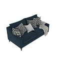 Cozy Blue Two Seater Sofa With Geometric Patterned Pillows And Beige Blanket 3d model