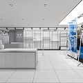 Modern Clothing Store Interior With White Tiled Floor Display Racks And Seating Area