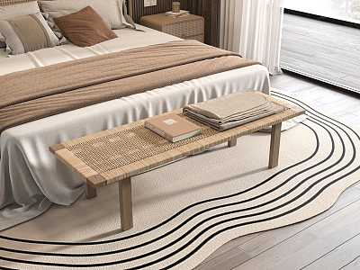 Nordic rattan bed end stool 3d model