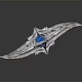 Mythical Silver Blade Weapon with Blue Gem Center and Intricate Carved Patterns 3d model