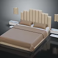 Modern Upholstered Bed Furniture with Vertical Tufted Headboard Wooden Nightstands and Table Lamps