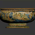 Ornate Decorative Ceramic Bowl With Colorful Scenic Patterns Gold Rim And Sturdy Base