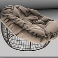 Comfortable Beige Lazy Sofa With Metal Wire Frame And Soft Fluffy Cushion