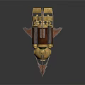 Steampunk Mechanical Device With Golden Ocular Elements And Wooden Spiked Design
