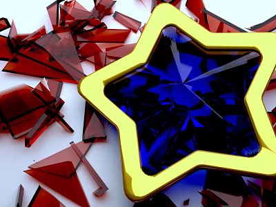 Elegant Golden Star Shaped Blue Gemstone Jewelry With Red Fragment Accents 3d model