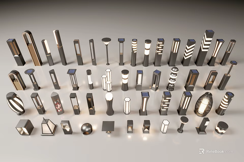 Various Modern Outdoor Lights With Stylish Design Patterns And Shapes 3d model