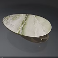 Oval Coffee Table With White Marble Surface And Golden Base Design