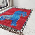 Red Square Rug With Blue Lion Pattern Fringes And Geometric Border 3d model