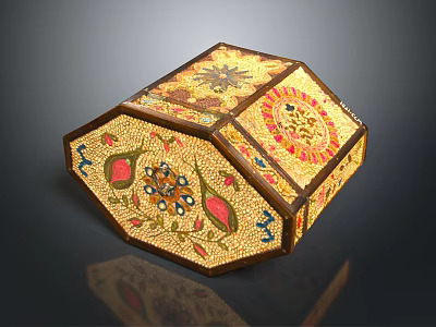 Handcrafted Decorative Ornament Set With Octagonal Inlaid Design And Colorful Floral Patterns 3d model