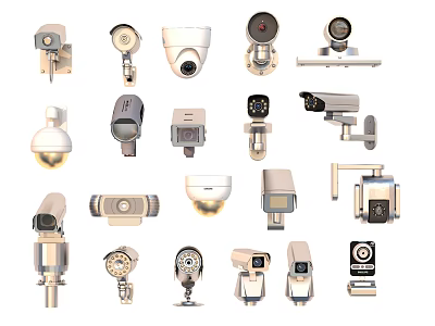 Different Types of Security Surveillance Cameras With Various Designs And Functional Features 3d model
