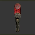 Red Canister Household Tool With Green Long Rod And Metal Nozzle