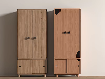 Modern Wooden Wardrobe With Two Doors Bottom Drawers And Oak Wood Light Tone Design 3d model