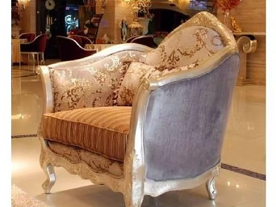 Luxury Ornate Single Sofa With Carved Gold Frame And Floral Pattern Upholstery 3d model