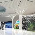 Exhibition Hall Hall Hall Lobby Vertical Elevator Elevator Rotating Stairs Green Planting Ball Curtain Character Modeling Column Wall Large Screen Ball 3d model