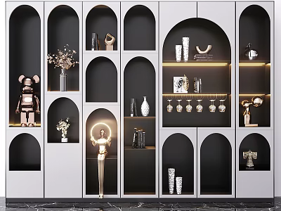 Modern Decorative Cabinet With Arch And Rectangular Compartments For Ornaments And LED Lighting 3d model