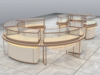 Elegant Circular Display Cabinets With Glass Showcase Metal Frame And Wooden Base Design 3d model