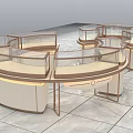 Elegant Circular Display Cabinets With Glass Showcase Metal Frame And Wooden Base Design